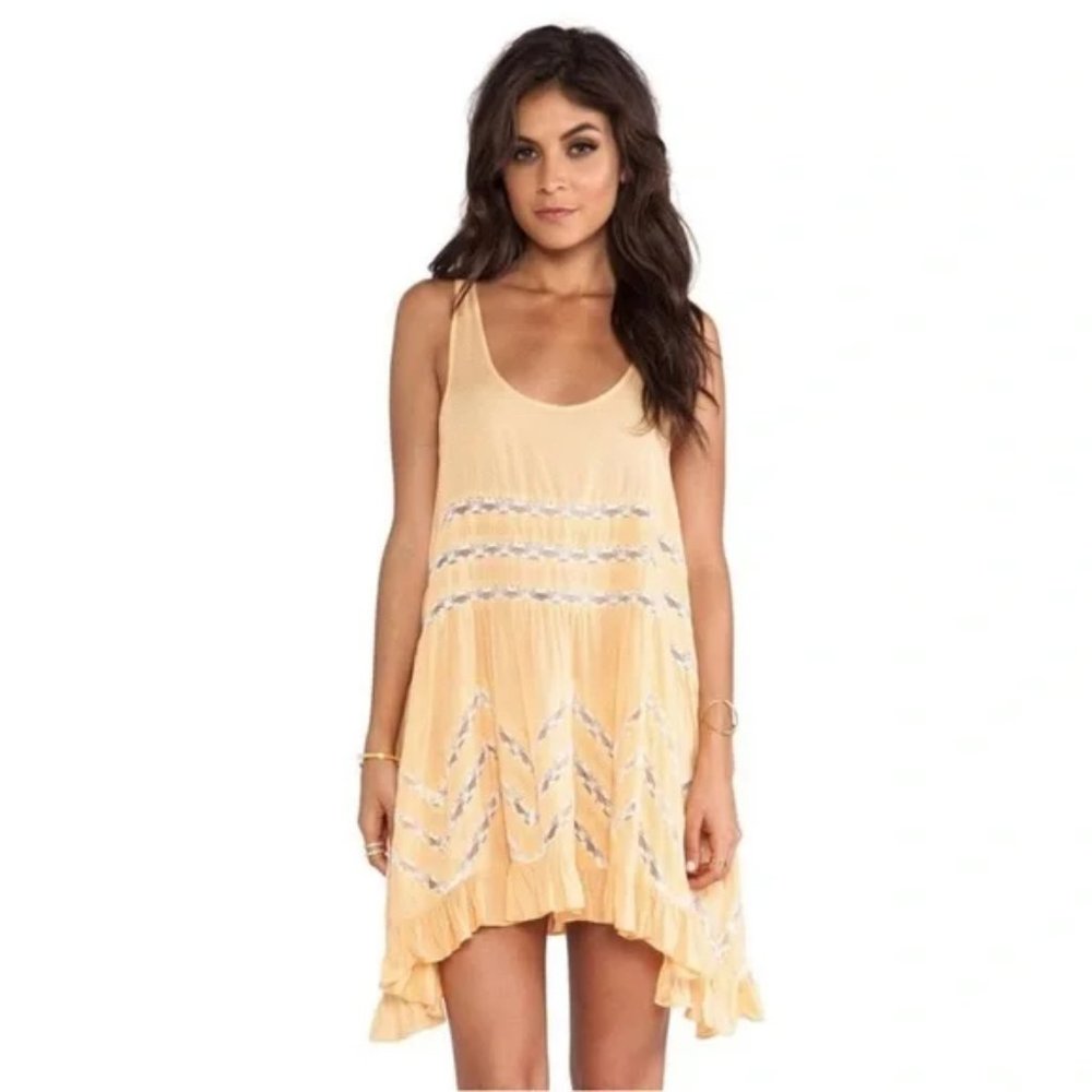 Intimately Free People Trapeze Voile Tiny Dot Trapeze Slip Dress - Tangerine